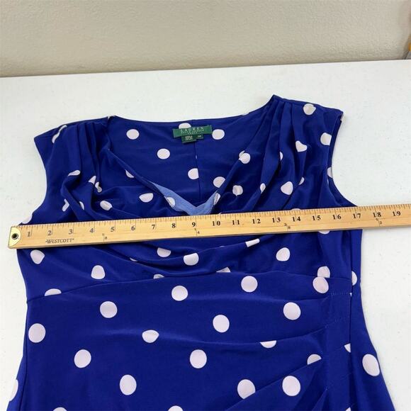 Lauren Ralph Lauren‎ Petites Blue Polka Dot Sheath Dress Size 12 Preppy Classy - Picture 8 of 11